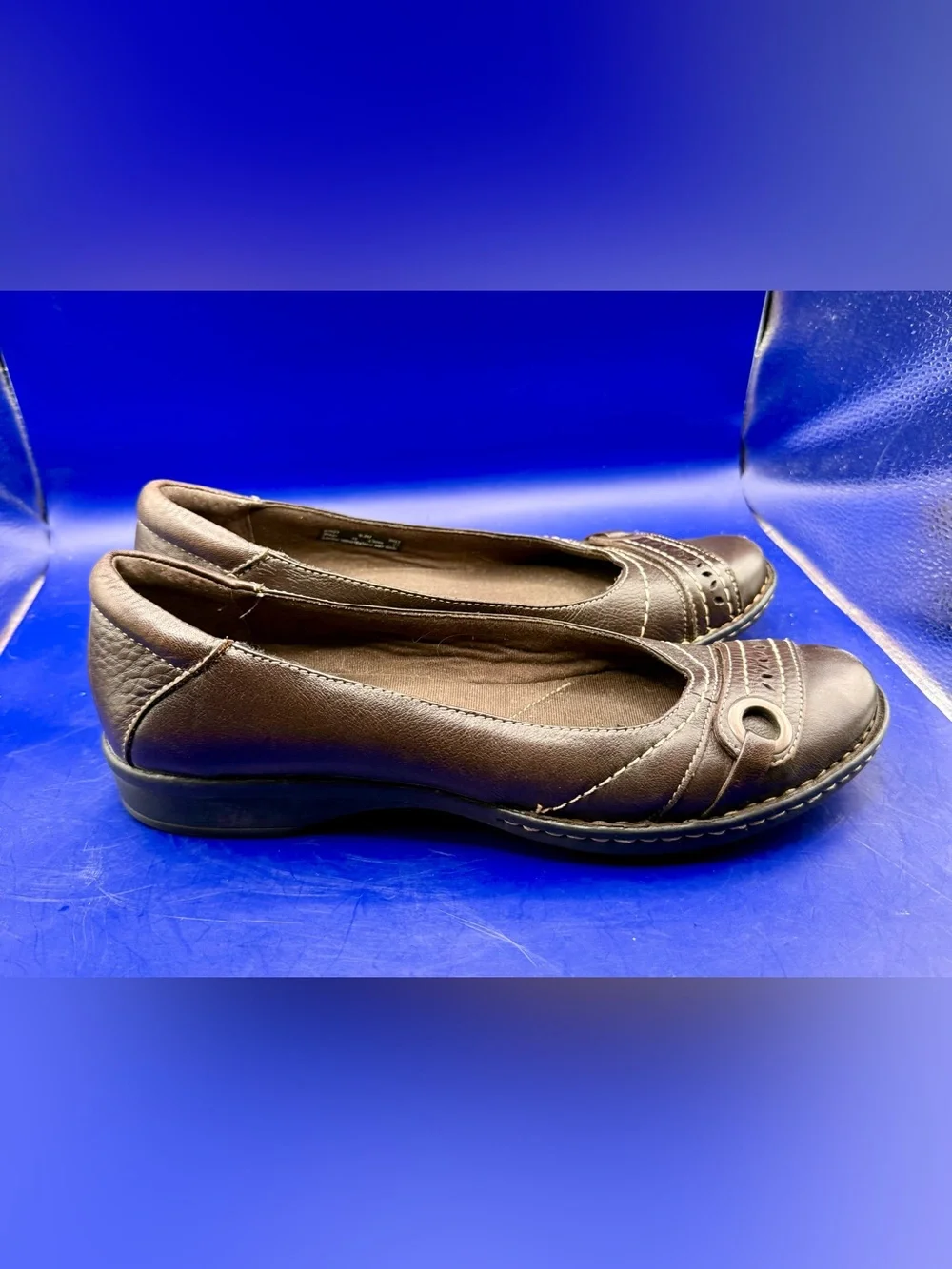Clarks Bendables 62827 Womens Brown Leather Ballet Flats Perforated Grommet Slip